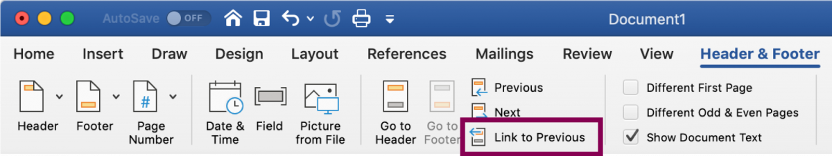 make a different first page in word for footer mac